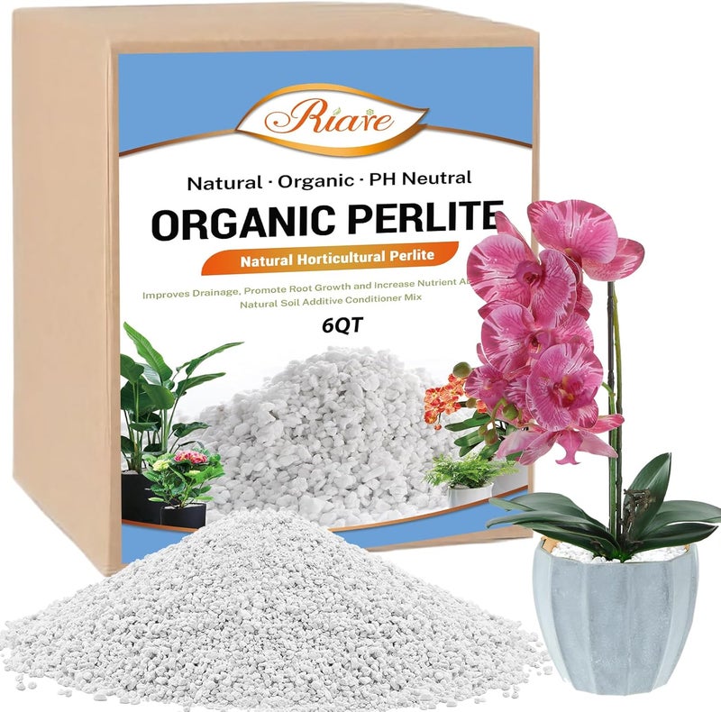 Riare 6 Quarts Organic Perlite for Plants - Horticultural Soil Amendment for Potting Mix, Natural Chunky Soil Additive Conditioner to Improve Root Growth, Drainage and Ventilation - Image 1